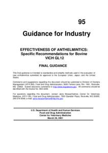 Guidance for Industry #95 - Effectiveness of Anthelmintics: Specific Recommendations for Bovine, Final Guidance - VICH GL12