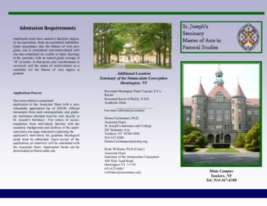 St. Joseph’s Seminary Master of Arts in Pastoral Studies  Admission Requirements