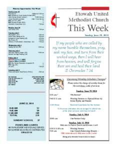 Ministry Opportunities This Week  Etowah United Methodist Church  Sunday, June 29