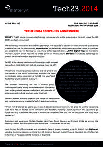 Tech23.2014 MEDIA RELEASE FOR IMMEDIATE RELEASE WEDNESDAY 17 SEPTEMBER 2014