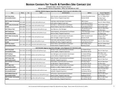 Boston Centers for Youth & Families Site Contact List Christopher Byner, Interim Executive Director Michael Sulprizio, Director of Operations - Office: [removed]ext[removed]CENTRAL REGION: Regional Operations Manager: 