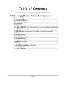 Ta b l e o f C o n t e n t s[removed]Leveraging Educational Assistance Partnership Program 000. Legal Authority. ................................................................................................. 2 001.