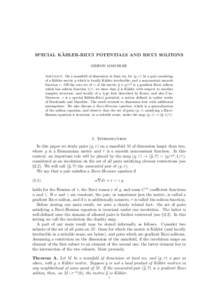 ¨ SPECIAL KAHLER-RICCI POTENTIALS AND RICCI SOLITONS GIDEON MASCHLER Abstract. On a manifold of dimension at least six, let (g, τ ) be a pair consisting of a K¨