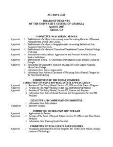 ACTIONS LIST BOARD OF REGENTS OF THE UNIVERSITY SYSTEM OF GEORGIA