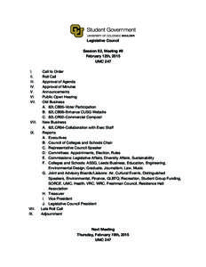 Legislative Council Session 82, Meeting #9 February 12th, 2015 UMC 247 I. II.