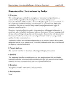 Documentation: International by Design - Workshop Description  page 1 of 3 Documentation: International by Design ❚ Overview
