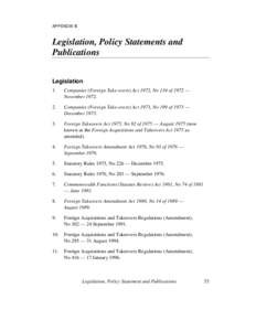 APPENDIX B  Legislation, Policy Statements and Publications Legislation 1.