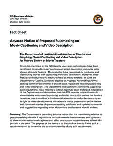 U.S. Department of Justice Civil Rights Division Disability Rights Section Fact Sheet Advance Notice of Proposed Rulemaking on