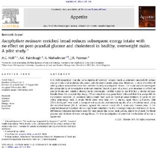 Ascophyllum nodosum enriched bread reduces subsequent energy intake with no effect on post-prandial glucose and cholesterol in healthy, overweight males. A pilot study
