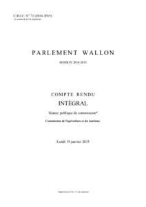 C.R.I.C. N° [removed]2e session de la 10e législature PARLEMENT WALLON SESSION[removed]