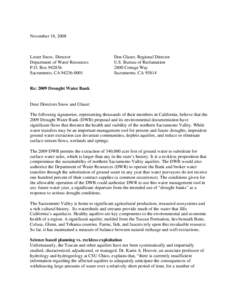 November 18, 2008  Lester Snow, Director Department of Water Resources P.O. Box[removed]Sacramento, CA[removed]