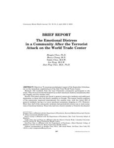 Community Mental Health Journal, Vol. 39, No. 2, April 2003 ( [removed]BRIEF REPORT The Emotional Distress in a Community After the Terrorist Attack on the World Trade Center