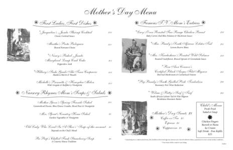 Mother’s Day Menu Famous T.V. Mom’s Entrees First Ladies, First Dishes *Jacqueline’s Jumbo Shrimp Cocktail