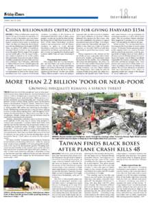 18  International FRIDAY, JULY 25, 2014  China billionaires criticized for giving Harvard $15m