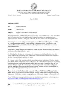 North Carolina Department of Health and Human Services 2001 Mail Service Center • Raleigh, North Carolina[removed]Tel[removed] • Fax[removed] • Courier[removed]Michael F. Easley, Governor  Dempsey Bento