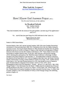 How I Know God Answers Prayer by Rosalind Goforth text  What Saith the Scripture? http://www.WhatSaithTheScripture.com/  presents