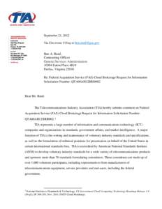 September 21, 2012 Via Electronic Filing to [removed] Ben A. Reed, Contracting Officer General Services Administration