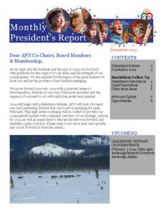 December[removed]Dear AFN Co-Chairs, Board Members & Membership, As we approach the holidays and the end of 2013, we look back with gratitude for the support of our allies and the strength of our