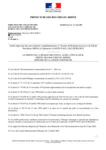 PRÉFECTURE DES BOUCHES-DU-RHÔNE DIRECTION DES COLLECTIVITÉS LOCALES ET DU CADRE DE VIE BUREAU DE L’ENVIRONNEMENT  MARSEILLE, LE 12 Août 2005