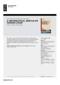 Graham Thurgood, Ela Thurgood, Li Fengxiang  A GRAMMATICAL SKETCH OF HAINAN CHAM History, Contact, and Phonology