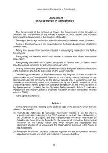 Agreement on Cooperation in Astrophysics  Agreement