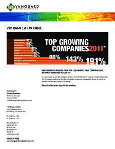 VEP Ranks #1 in NJBIZ!  NJBIZ recently released their Top 100 Privately Held Companies List, in which Vanguard placed #1! In a list ranked by percent change in revenue from 2010 to 2011, Vanguard boasts a booming 191% ch