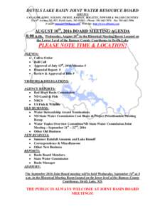 DEVILS LAKE BASIN JOINT WATER RESOURCE BOARD SERVING CAVALIER, EDDY, NELSON, PIERCE, RAMSEY, ROLETTE, TOWNER & WALSH COUNTIES 524 4th Avenue NE, #27, Devils Lake, ND 58301 – Phone: FaxE-mail: