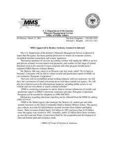 U.S. Department of the Interior Minerals Management Service Office of Public Affairs For Release: March 22, 2002  Nicolette Humphries[removed]