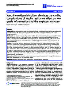 Xanthine oxidase inhibition alleviates the cardiac complications of insulin resistance: effect on low grade inflammation and the angiotensin system
