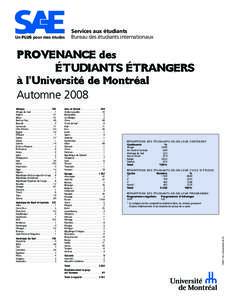 Un PLUS pour mes études  Services aux étudiants Bureau des étudiants internationaux  Provenance des