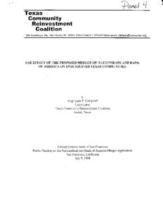 Community development / NationsBank / Bank of America / Community Reinvestment Act / Politics of the United States / Bank / Union Bank N.A. / Montgomery Securities / Economy of the United States / Mortgage industry of the United States / Financial services