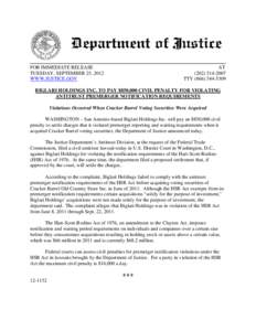 Clayton Antitrust Act / Business / United States antitrust law / Cracker Barrel Old Country Store / Federal Trade Commission / Humanities / 20th century in the United States / Second request / Mergers and acquisitions / 94th United States Congress / Hart–Scott–Rodino Antitrust Improvements Act