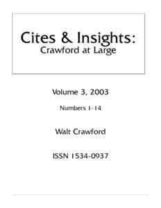 Cites & Insights: Crawford at Large Volume 3, 2003 Numbers 1-14