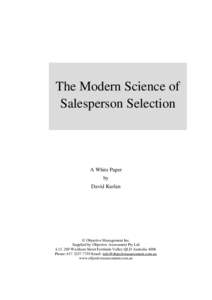 The Modern Science of Salesperson Selection A White Paper A White Paper by