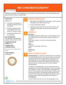 INK CHROMATOGRAPHY AT A GLANCE Students use paper chromatography and calculate the retention factor of ink to determine what type of marker wrote a ransom note. OBJECTIVES