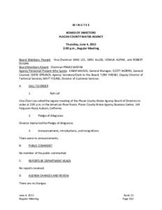 MINUTES BOARD OF DIRECTORS PLACER COUNTY WATER AGENCY Thursday, June 4, 2015 2:00 p.m., Regular Meeting