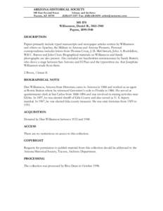 ARIZONA HISTORICAL SOCIETY 949 East Second Street Tucson, AZ[removed]Library and Archives[removed]Fax: ([removed]removed]