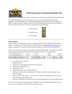 NYFB Help Document: Troubleshooting Editable PDFs  On the NYFB website click on the link that will lead you to the PDF (Portable Document Format) application. The PDF will either save or display based off of the web brow
