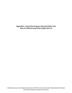 Appendix B: Annual Plan Program Interested Parties Lists State of California Annual Plan Update[removed]Individual names and e-mail addresses have been left off this list to preserve the confidentiality of individuals wh