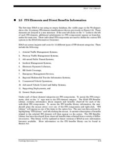 IDAS – User’s Manual©  n 2.3 ITS Elements and Direct Benefits Information The first time IDAS is run using an empty database, the visible page on the Workspace shows the 12 primary ITS element classifications (shown