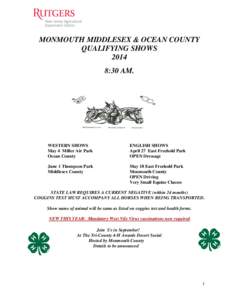 MONMOUTH MIDDLESEX & OCEAN COUNTY QUALIFYING SHOWS[removed]:30 AM.  WESTERN SHOWS