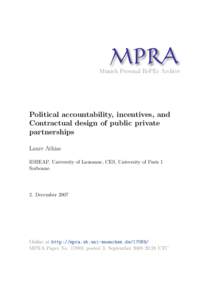 M PRA Munich Personal RePEc Archive Political accountability, incentives, and Contractual design of public private partnerships