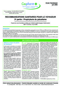 Recommandation sanitaires pour le voyageur - 2ème partie : Prophylaxie du paludisme / Cespharm