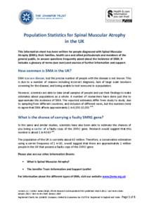 Population Statistics for Spinal Muscular Atrophy in the UK This information sheet has been written for people diagnosed with Spinal Muscular Atrophy (SMA), their families, health care and allied professionals and member