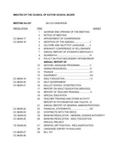 MINUTES OF THE COUNCIL OF KATIVIK SCHOOL BOARD  MEETING No 207 RESOLUTION  CC[removed]