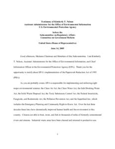 EPA: OCIR: Testimony of Kimberly T Nelson, Assistant Administrator for the Office of Environmental Information, USEPA, June 14, 2000