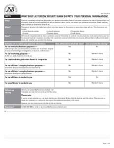 Rev. July[removed]FACTS WHAT DOES JEFFERSON SECURITY BANK DO WITH YOUR PERSONAL INFORMATION?