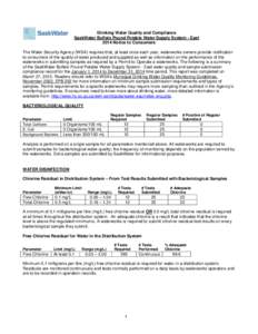 Drinking Water Quality and Compliance SaskWater Buffalo Pound Potable Water Supply System - East 2014 Notice to Consumers The Water Security Agency (WSA) requires that, at least once each year, waterworks owners provide 