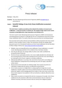 Press release For Issue: 6 May 2013 Issued by: The Arctic Monitoring and Assessment Programme (AMAP) (; www.amap.no) Subject: