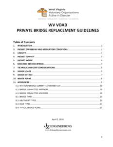 WV VOAD PRIVATE BRIDGE REPLACEMENT GUIDELINES Table of Contents 1.  INTRODUCTION ............................................................................................................................ 2